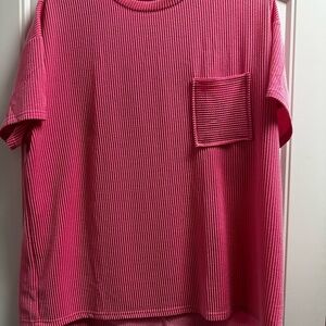 Textured corded Pink Short Sleeve Pocket Top xl